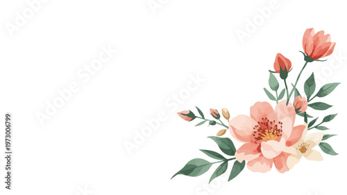 Watercolor floral corner arrangement in pastel colors for invitations