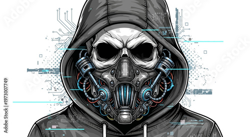 Cyberpunk Skull Hacker Mask Hoodie Cybernetic Skull Digital Glitch Art