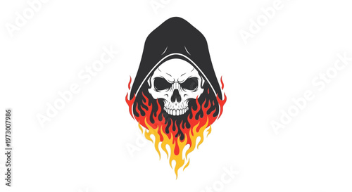 Grim Reaper Skull with Flames