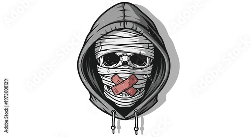 Mummy Skull with Bandages and X-ed Mouth in Hoodie