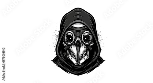 Plague Doctor Skull Mask Hooded Figure Illustration