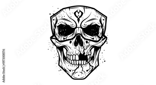 Scary skull illustration with cracks and splatters