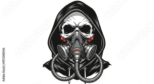 Skull Wearing Gas Mask and Hood, Post-Apocalyptic, Dystopian, Cyberpunk