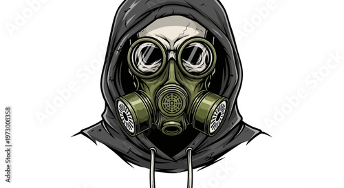 Skull wearing gas mask and hoodie, dystopian, post-apocalyptic, survival