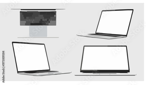 Laptop mockup set blank screen different angles vector illustration