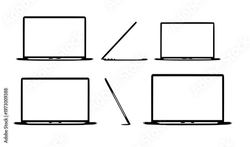High detail laptop mockup blank screen perspective views vector