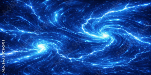 Abstract an evocative display of cosmic energy and interstellar phenomena, with radiant blue light spiraling through a dark backdrop, creating an artistic portrayal of space and science.