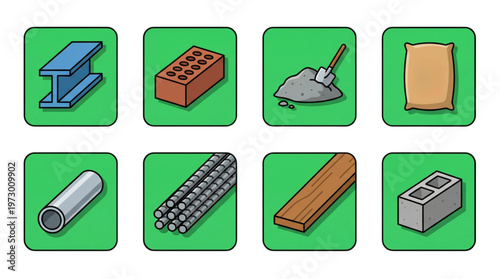 Construction Materials Icons Set Building Elements Illustration Collection