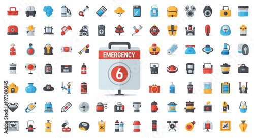 Emergency Icons Set: First Aid, Safety, Medical, and Survival Symbols