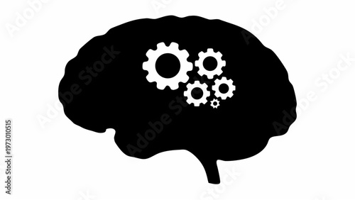 Thinking brain with gears inside silhouette symbolizing problem solving and innovation concepts