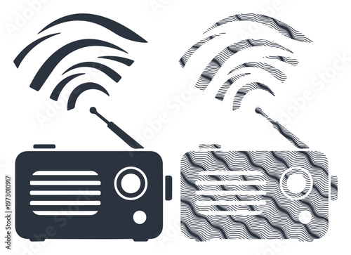 Vintage radio broadcasting waves, representing communication and sound transmission