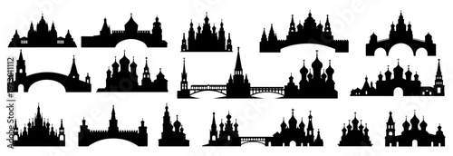 Kremlin Silhouette Vector, Castle silhouettes vector isolated on white background, vector silhouettes of the city, Princess Castle Silhouette