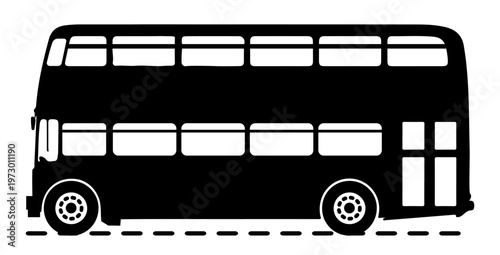 Double decker bus vector, Silhouette of a double decker city bus for public transportation isolated on white background, Bus vector 