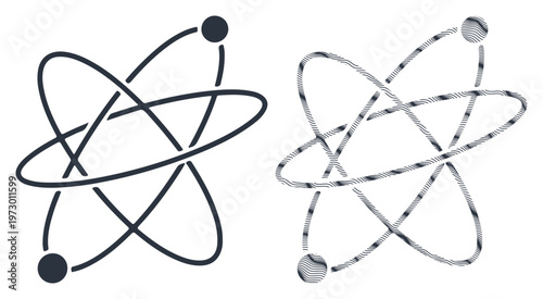 Abstract atomic structure illustration with orbiting electrons on a white background