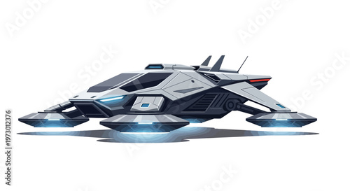 Futuristic spaceship hovering with glowing engines