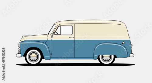 Classic retro delivery van illustration on a clean background.