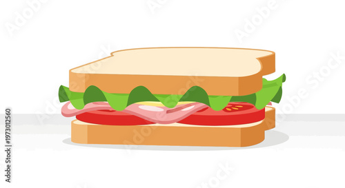 Delicious Ham Sandwich Illustration on White Background