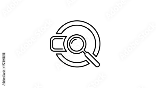 Stylized magnifying glass inspects a C-shaped object within concentric circles