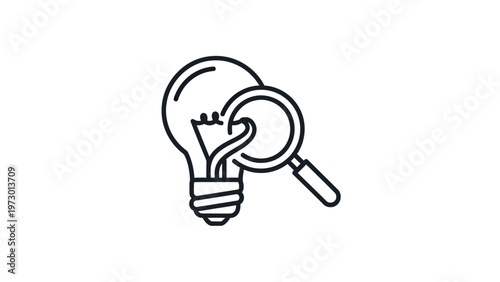 Outline of a lightbulb and magnifying glass on a white background