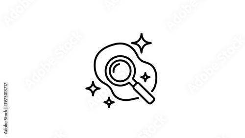 Magnifying glass over a wavy shape with sparkling stars