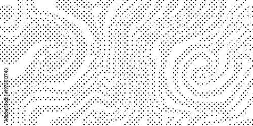 Seamless geometric pattern design featuring a black and white abstract vector background with halftone dots and a digital grid texture for a modern art wallpaper backdrop