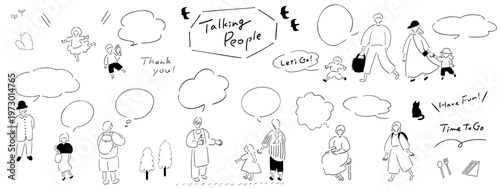 コミュニケーション_線画.手書きイラスト＆吹き出し＆テキスト｜Talking People_lineart