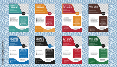 Electrical training course flyer with blue floral background