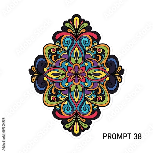 Vibrant Psychedelic Floral Ornament - A Kaleidoscope of Colors and Intricate Details.