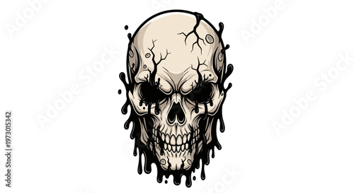 Creepy skull with dripping black liquid, cracked bone, horror, grunge, dark art