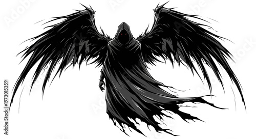 Dark Angel Grim Reaper with Black Wings, Menacing Figure, Gothic Horror