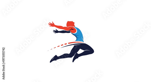 Man in blue shirt is jumping.