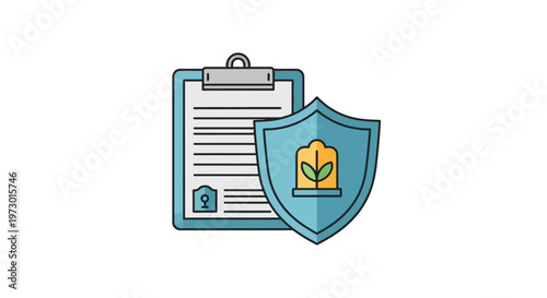 Shield and clipboard with house icon.