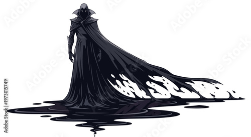 Mysterious cloaked figure emerging from dark liquid, fantasy art