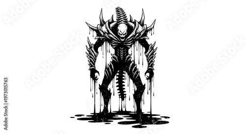 Monstrous Alien Creature with Spiky Armor and Dripping Body