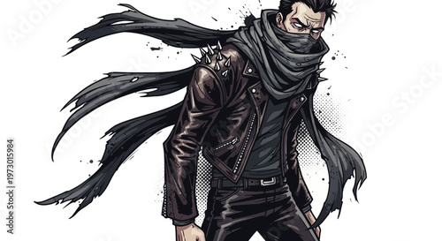 Punk Rock Man with Spiked Jacket and Torn Scarf