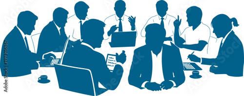 Large group of corporate executives collaborating in boardroom meeting