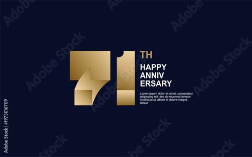 Фотография Number 71 logo icon design on black background for celebration event, gold 3d nu