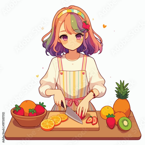 A teenager cheerfully making fruit juice