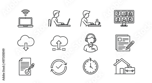 Everyday activities illustrated by a smiling character in a simple art style Vector