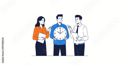 Business people discussing time management.