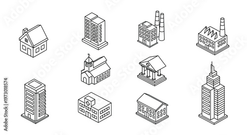 Varied architectural designs in a collection of nine unique houses Vector