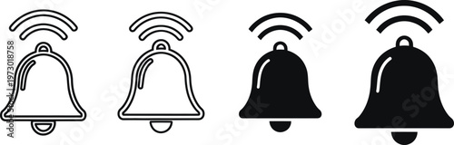 Four bell silhouettes a progression of darkness and detail in a linear design