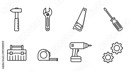 Various household and gardening tools laid out on a flat surface Vector