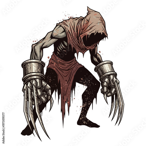 Horror monster with claws and tattered rags