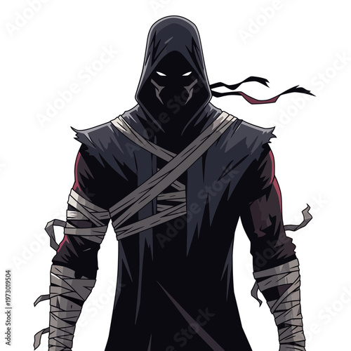 Mysterious hooded figure with glowing eyes, dark fantasy character, assassin silhouette