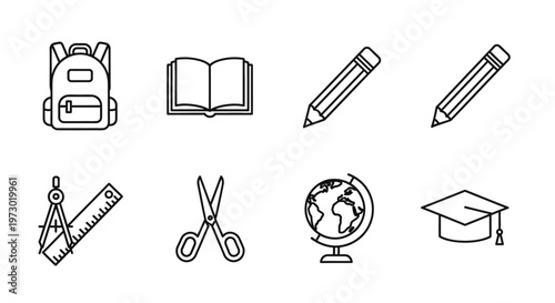 Line drawings of various objects including electronics and vehicles Vector