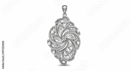 Detailed silver diamond pendant closeup.