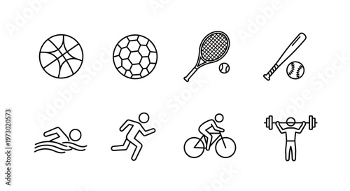 A variety of sports equipment and accessories showcased in a minimalist style. Vector