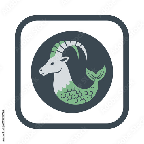 Capricorn Zodiac Sign Icon Astrological Sea-Goat Symbol Representing Earth Element and Winter Birth Chart