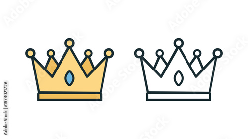 Crown Icon King Queen Royal Winner Symbol Flat Vector